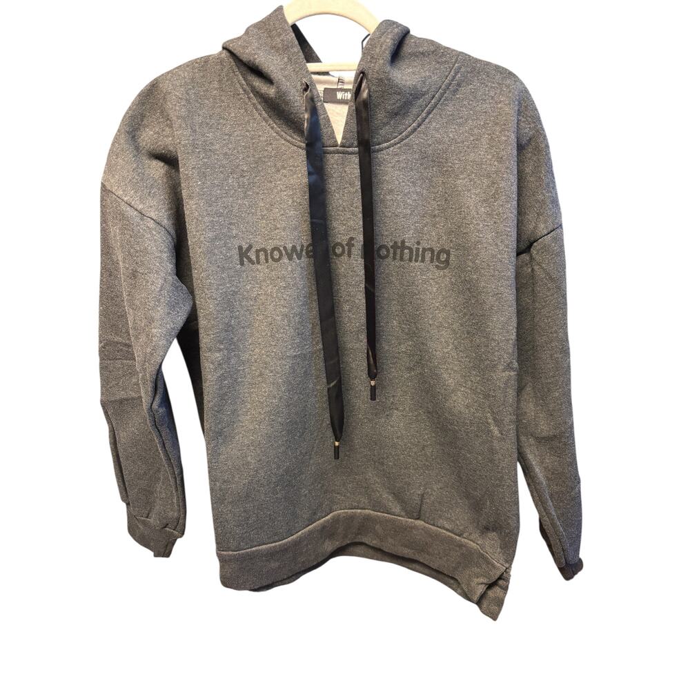 With Life Long Sleeves Hoodie Sweatshirt Size L Grey Pullover Casual Streetwear